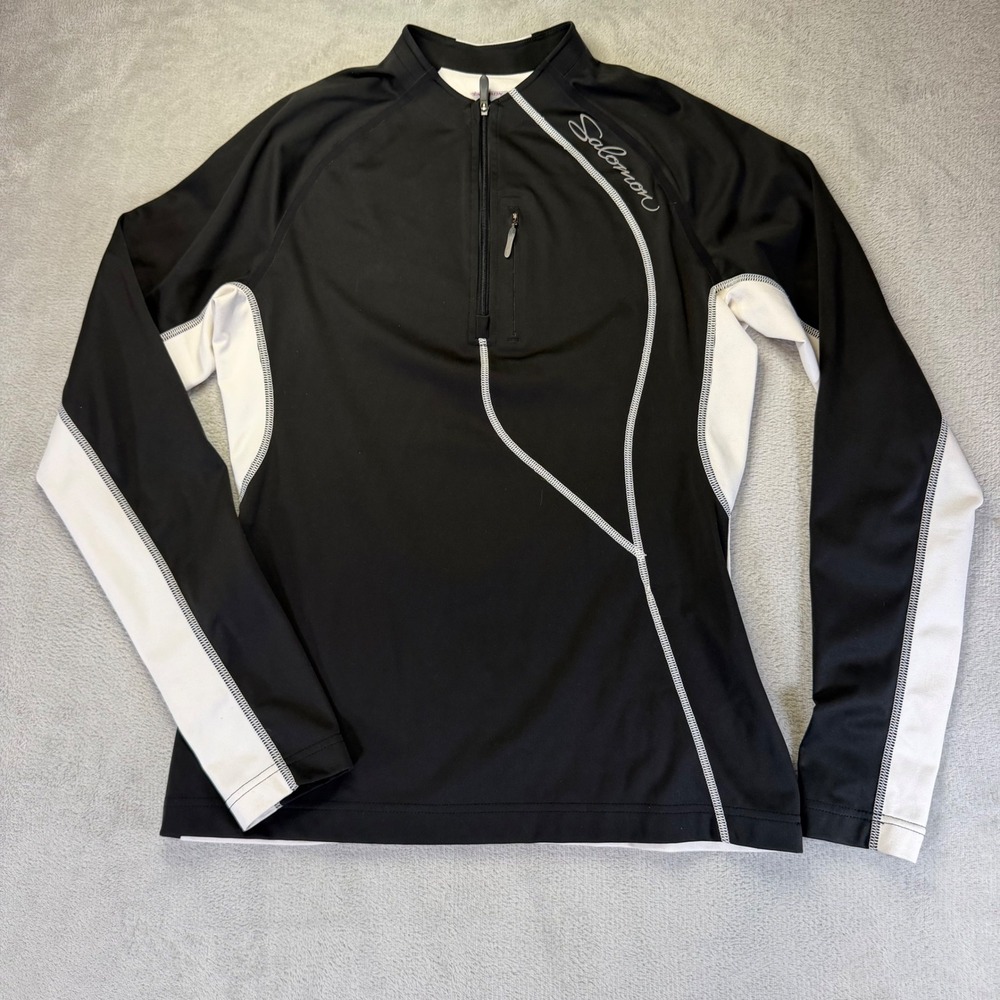 Salomon ClimaWIND Womens Medium Quarter Zip Active Top Black White Long Sleeve